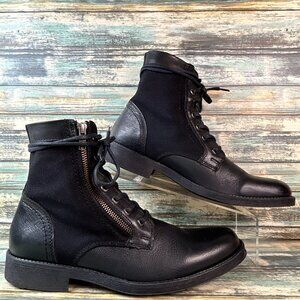 The Rail Combat Boots Mens 8-8.5 Black Leather/Canvas Military Lace Up Zip Ankle